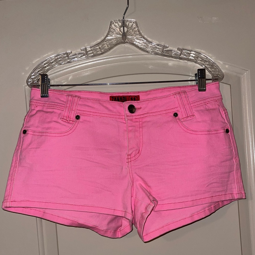 Juniors Neon Pink Short Shorts
